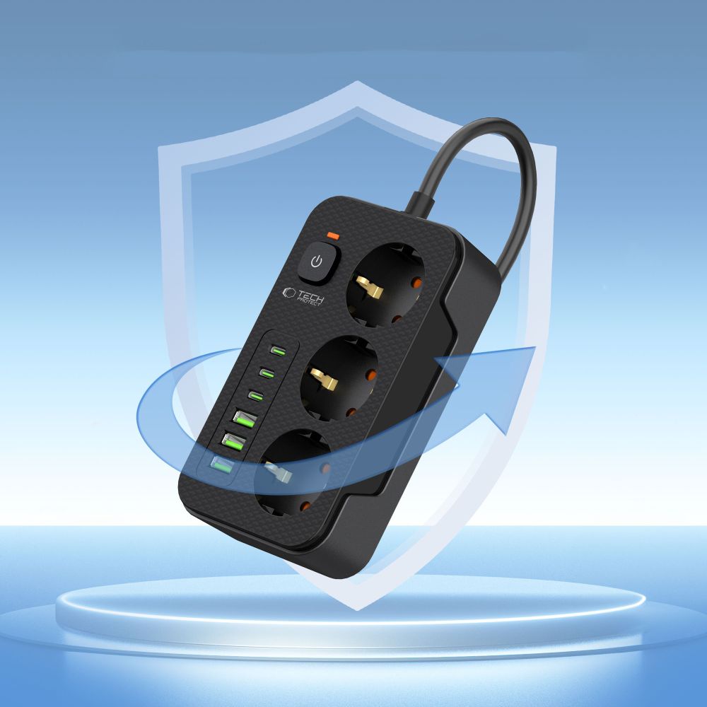 Tech-Protect Tech-Protect 2 m Förgreningsdosa Med USB-C/USB-A Svart