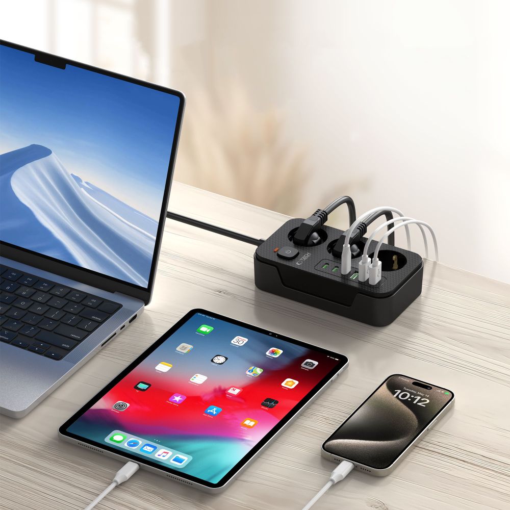 Tech-Protect Tech-Protect 2 m Förgreningsdosa Med USB-C/USB-A Svart