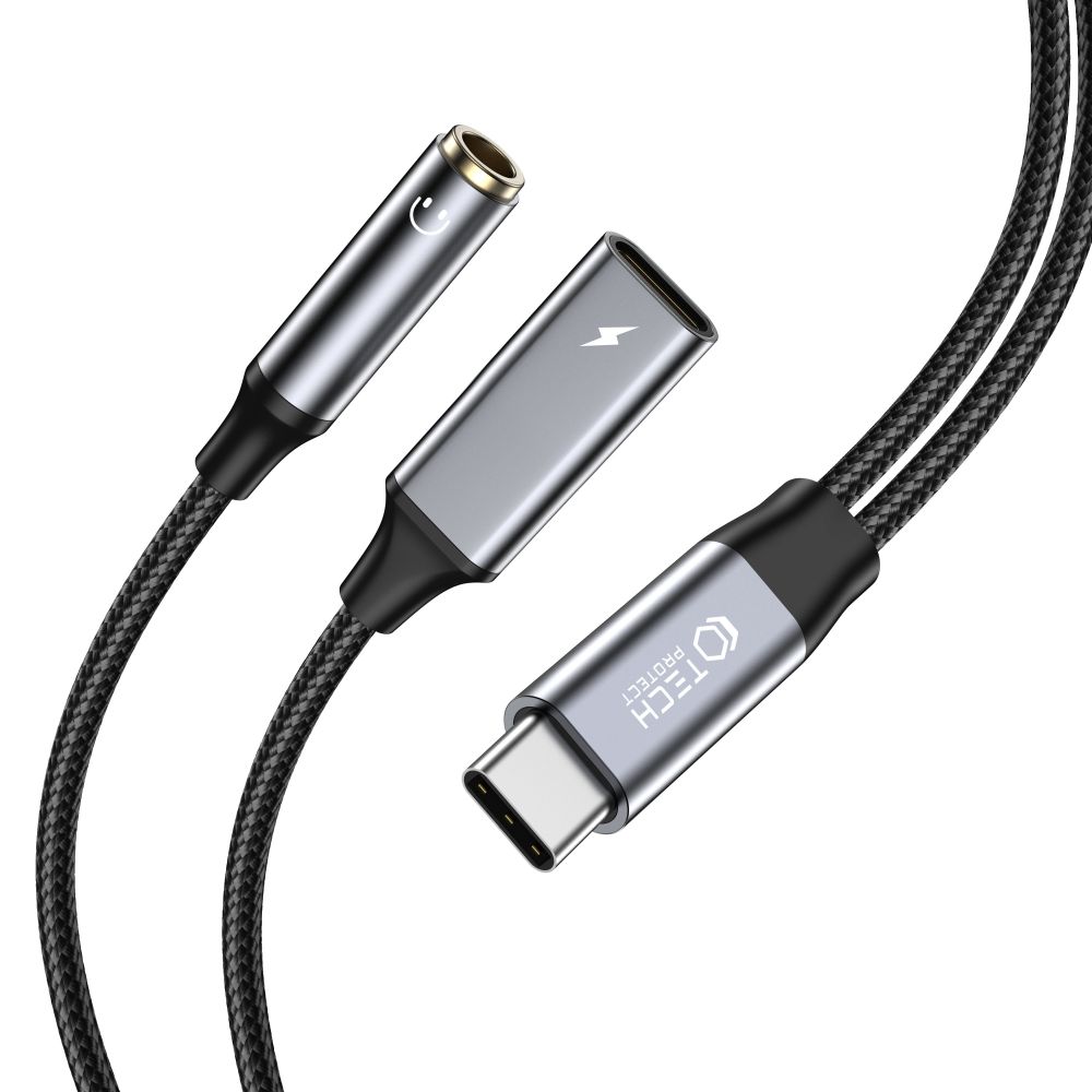 Tech-Protect Tech-Protect 2in1 USB-C Till USB-C/3.5 mm AUX Hona Svart