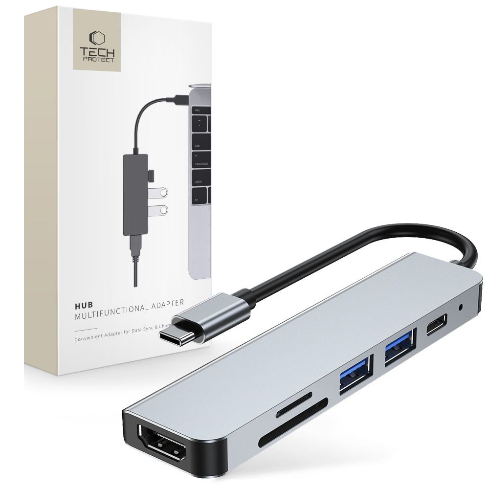 Tech-Protect Tech-Protect 6in1 USB-C Hub USB/USB-C/Minneskortläsare Grå