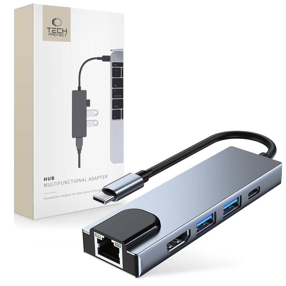 Tech-Protect Tech-Protect 5in1 USB-C Hub USB/HDMI/Ethernet/USB-C Grå