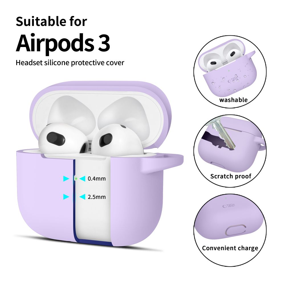 Tech-Protect Tech-Protect AirPods 3 Skal Silikon Hook Lavender