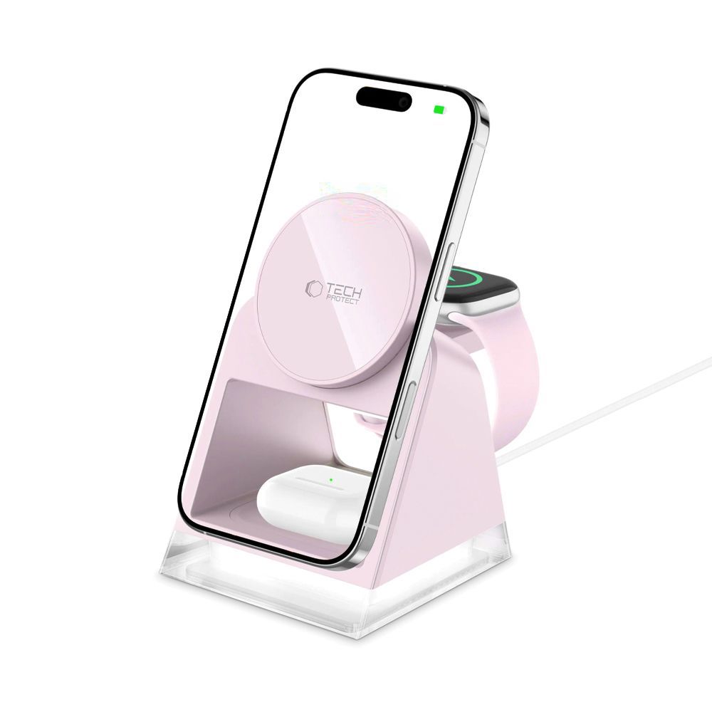 Tech-Protect Tech-Protect 3in1 15W Qi Magnetisk MagSafe Laddare Baby Pink