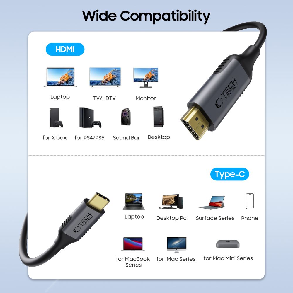 Tech-Protect Tech-Protect 1.8m 4K 60Hz USB-C - HDMI 2.0 Kabel UltraBoost