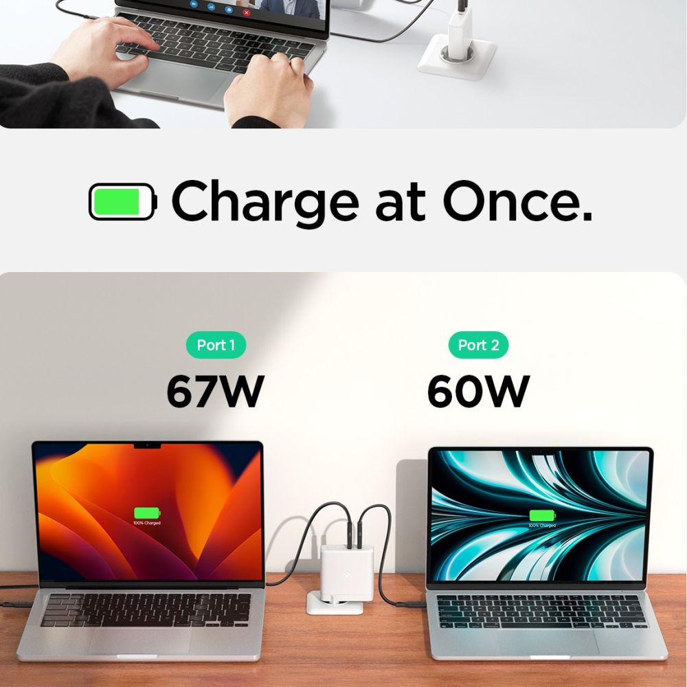 Spigen Spigen 140W 2x USB-C Väggladdare Arcstation Pro Vit