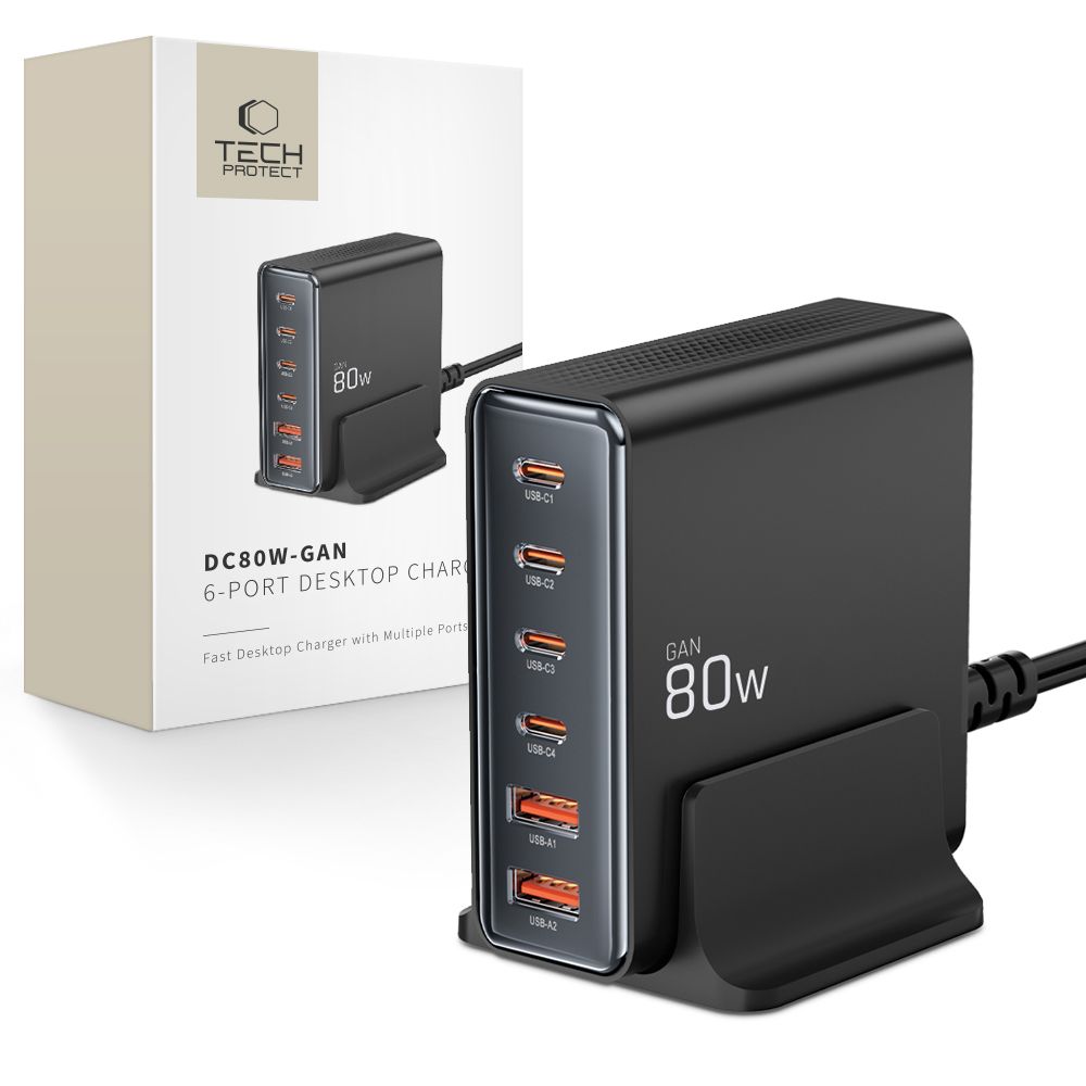 Tech-Protect Tech-Protect 80W Laddstation USB-C / USB-A Svart