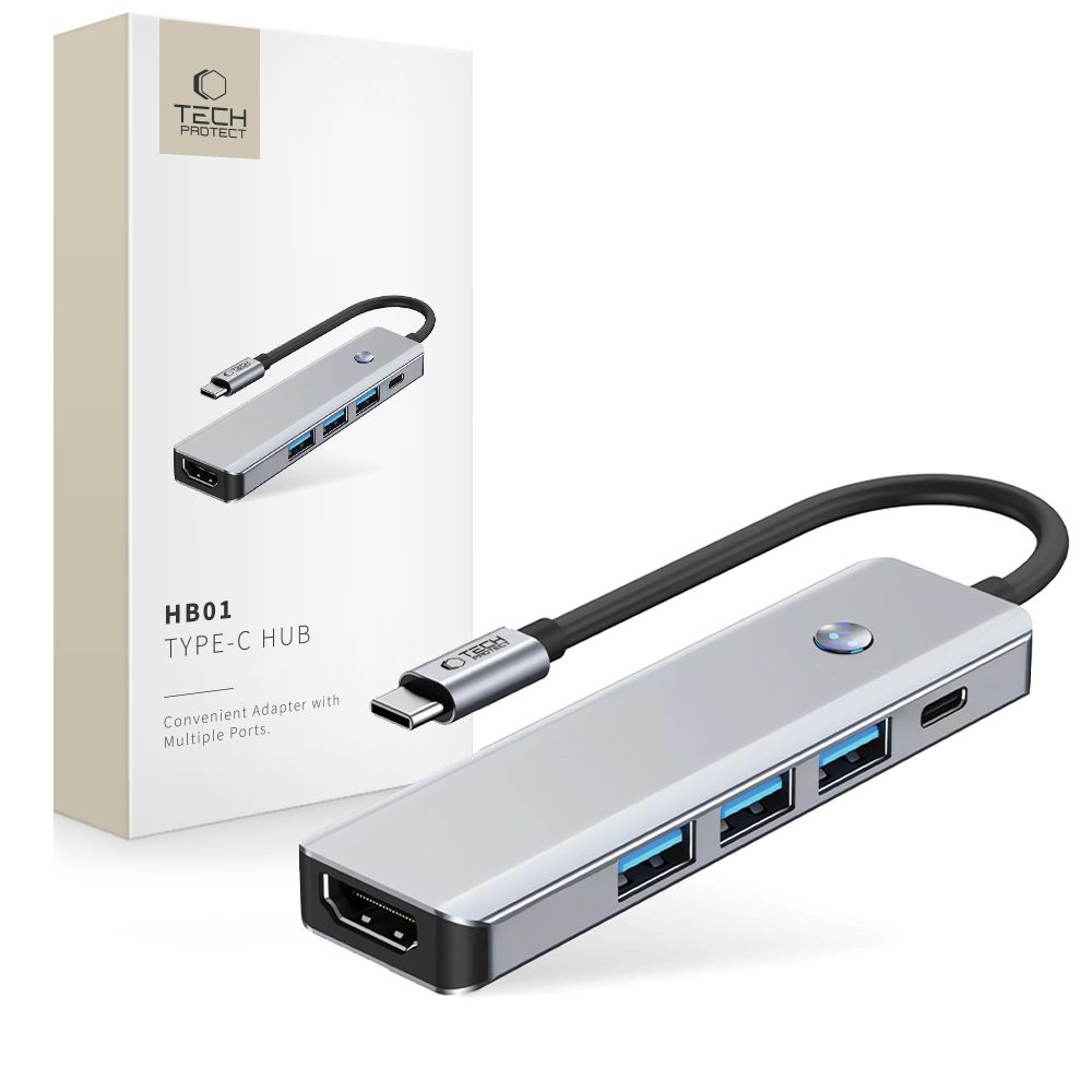 Tech-Protect Tech-Protect 5in1 USB-C Hub - USB-C / USB 3.0 / HDMI / RJ45 Grå