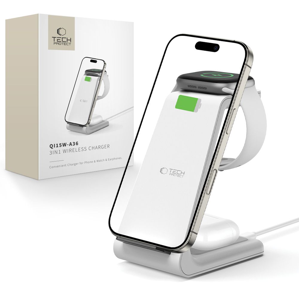Tech-Protect Tech-Protect 15W Qi 3in1 Trådlös Laddare Apple Vit