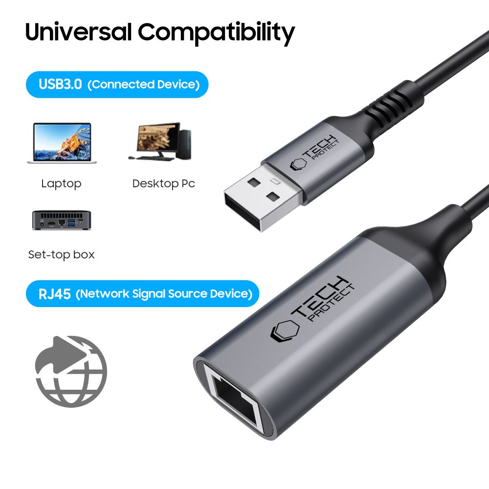 Tech-Protect Tech-Protect USB 3.0 - RJ45 Ethernet Adapter Ultraboost Svart