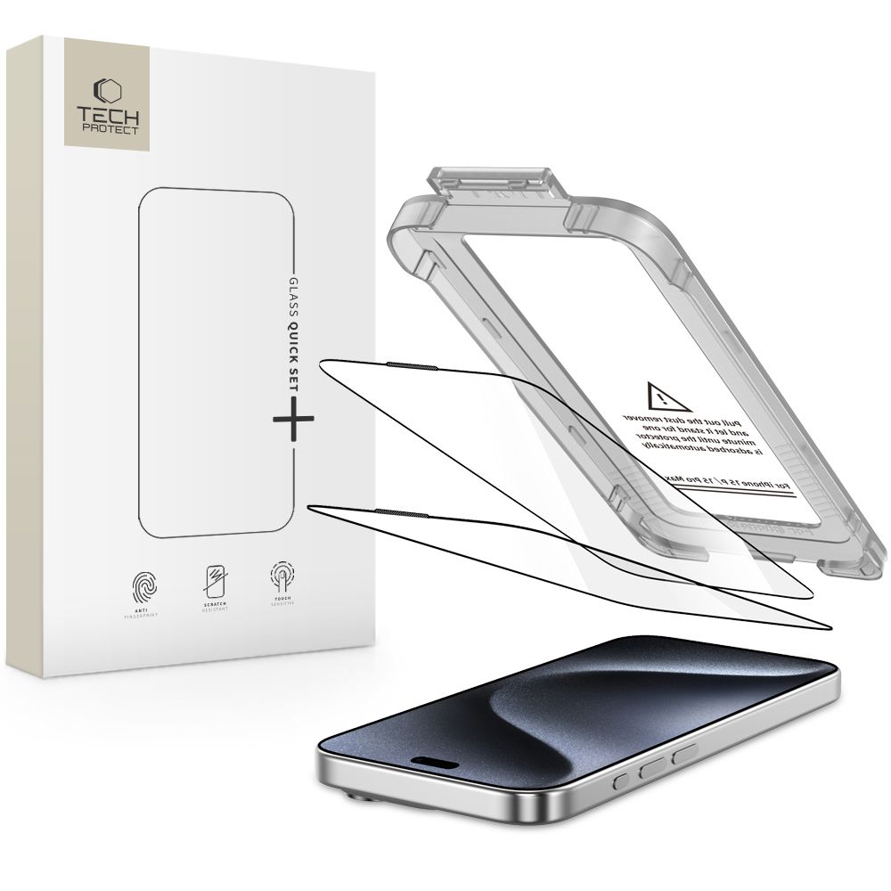 Tech-Protect Tech-Protect iPhone 15 Pro 2-PACK Skärmskydd Quick Set+ Svart