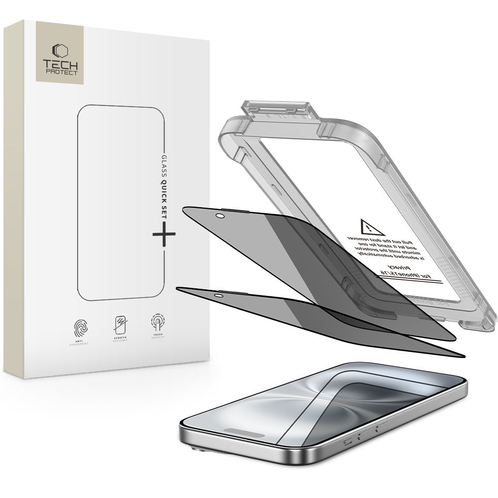 Tech-Protect Tech-Protect iPhone 16 / 15 2-PACK Skärmskydd Quick Set Spy+ Privacy