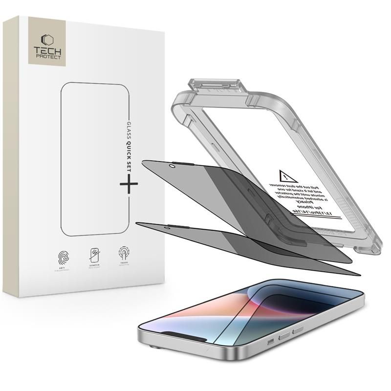 Tech-Protect T-P iPhone 17e/16e /14/13 Pro/13 2-PACK Skärmskydd Quick Set Spy+