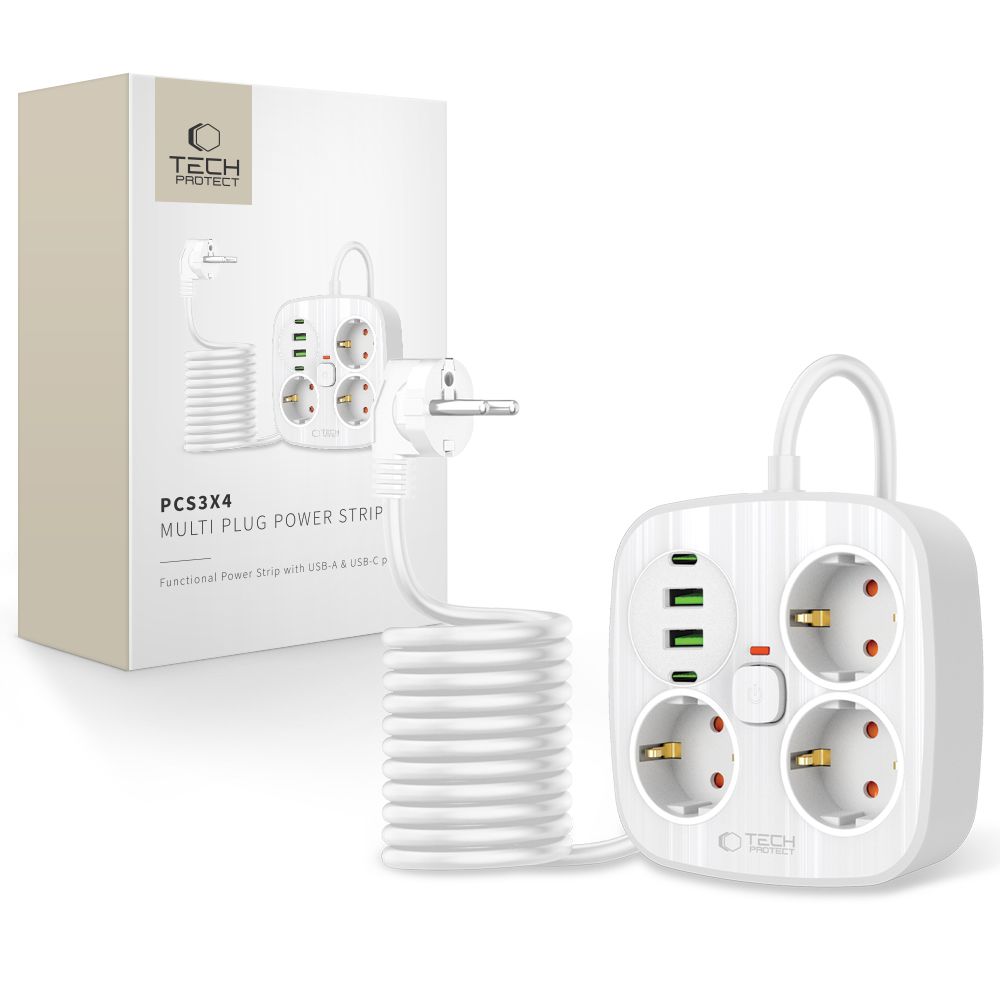 Tech-Protect Tech-Protect 2m Förgreningsdosa Med USB-C/USB-A Vit
