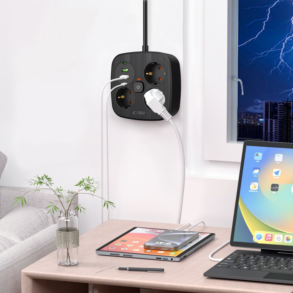 Tech-Protect Tech-Protect 2m Förgreningsdosa Med USB-C/USB-A Svart