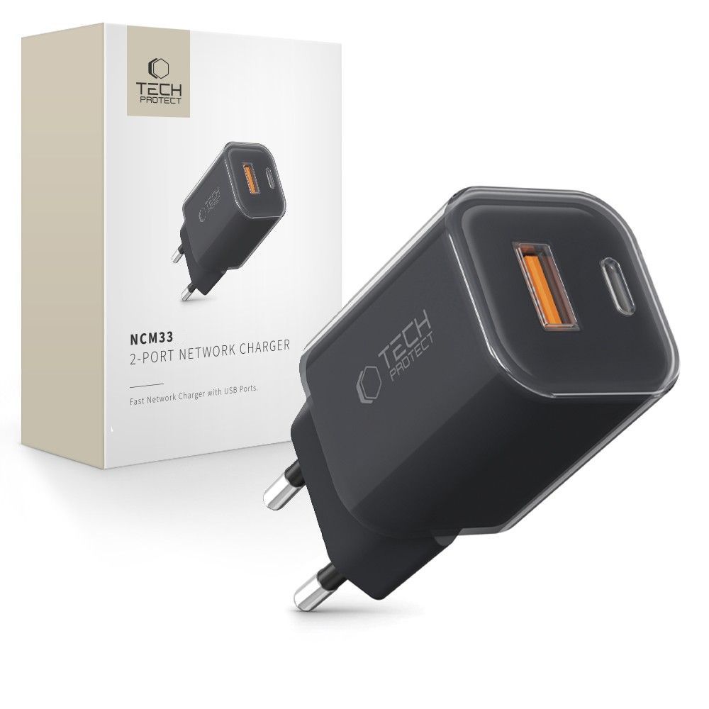 Tech-Protect Tech-Protect 33W Väggladdare PD QC USB-C / USB-A Svart