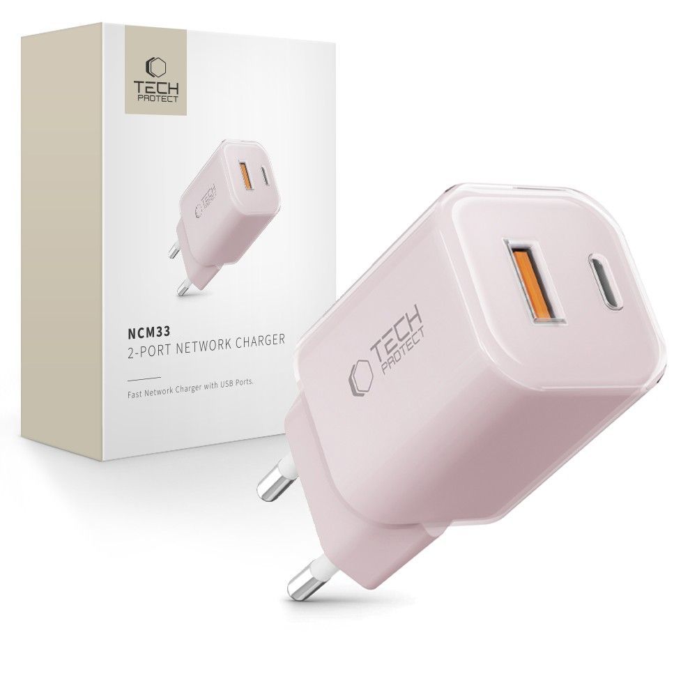 Tech-Protect Tech-Protect 33W Väggladdare PD QC USB-C / USB-A Baby Pink