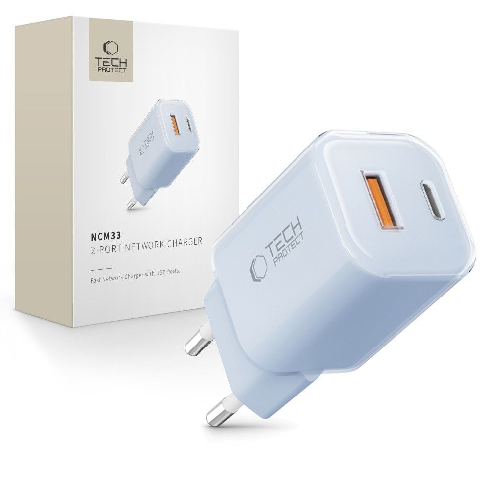 Tech-Protect Tech-Protect 33W Väggladdare PD QC USB-C / USB-A Baby Blue