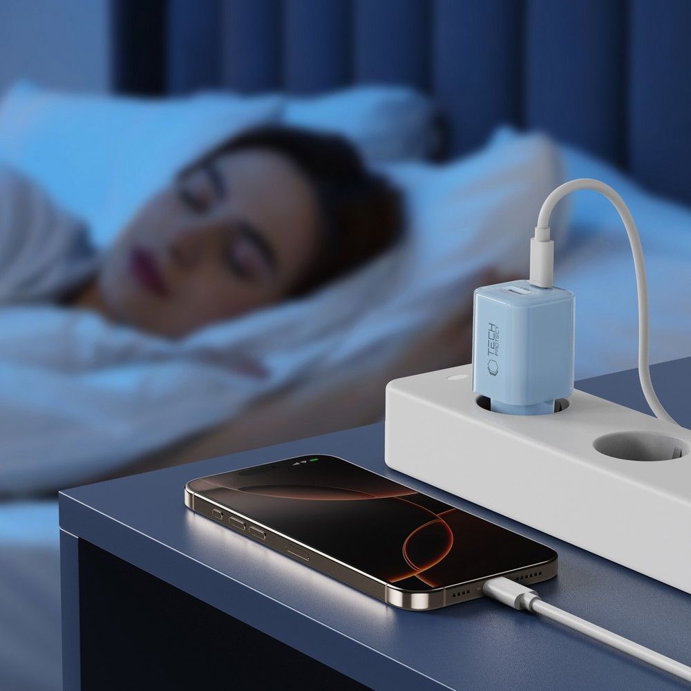 Tech-Protect Tech-Protect 33W Väggladdare PD QC USB-C / USB-A Baby Blue