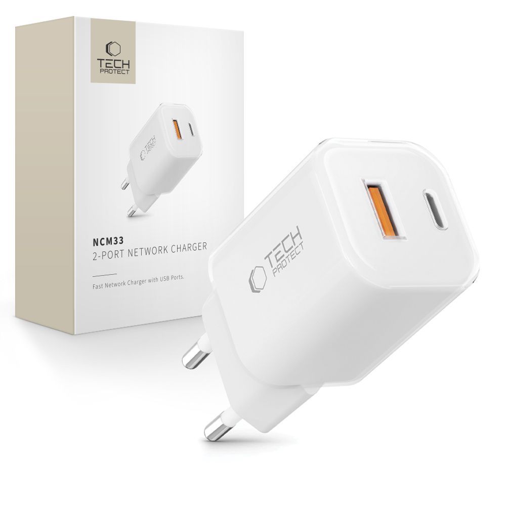 Tech-Protect Tech-Protect 33W Väggladdare PD QC USB-C / USB-A Vit