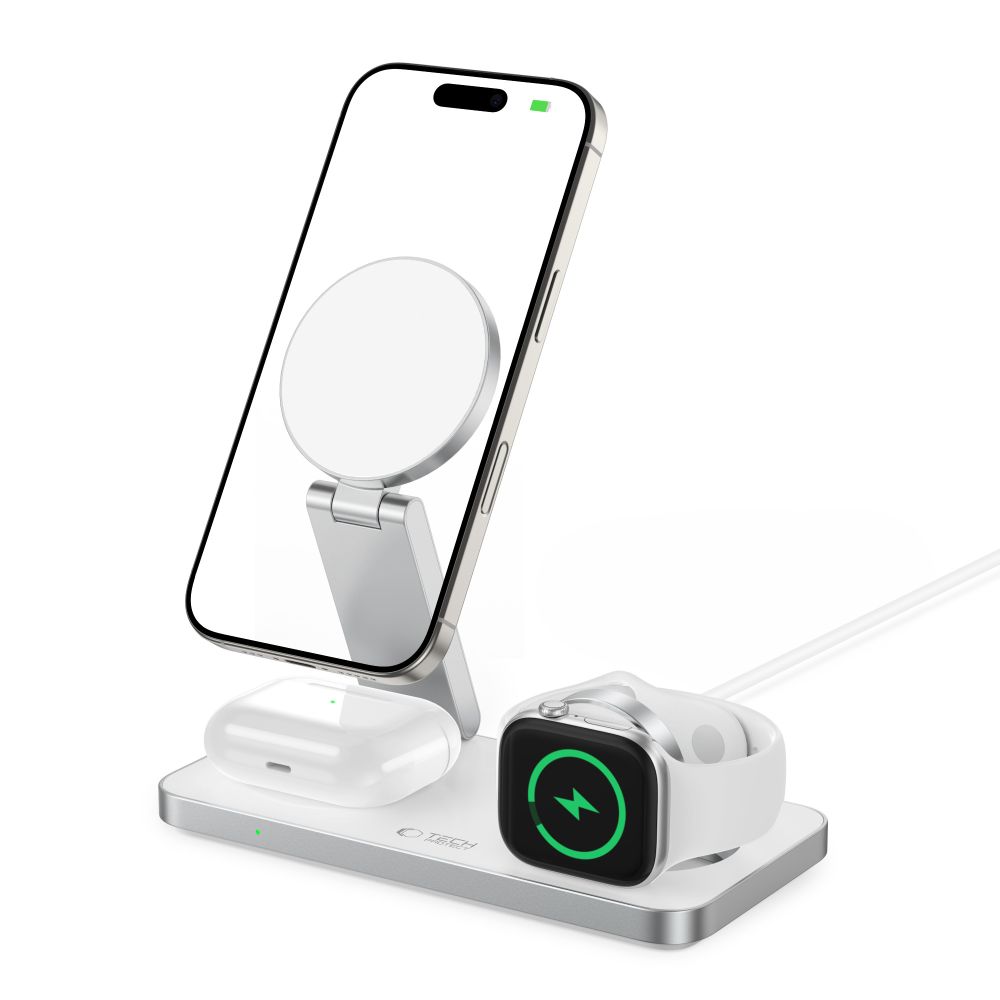 Tech-Protect Tech-Protect 15W Qi Trådlös 3in1 Magnetisk MagSafe Laddare Vit
