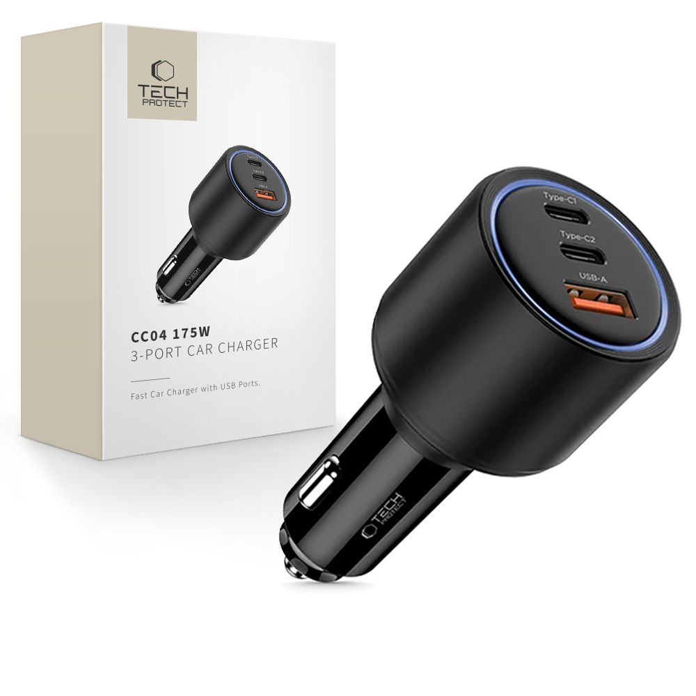 Tech-Protect Tech-Protect 175W PD USB-C / USB-A Billaddare Svart