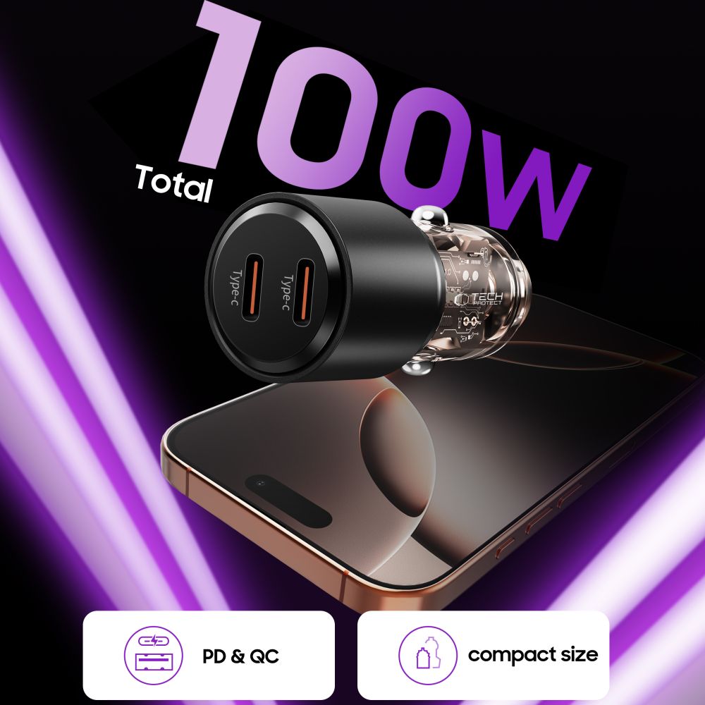 Tech-Protect Tech-Protect 100W PD USB-C / USB-A Billaddare Svart