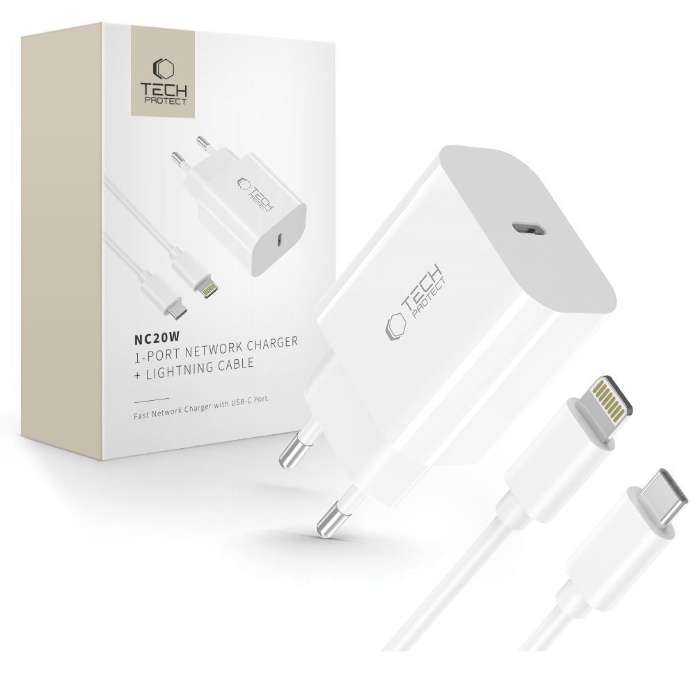Tech-Protect Tech-Protect 20W PD Väggladdare Inkl. Lightning Kabel Vit
