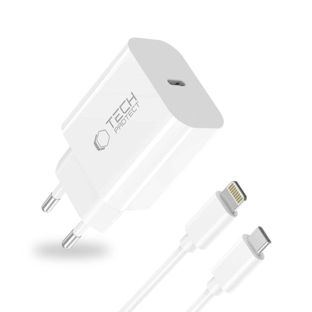 Tech-Protect Tech-Protect 20W PD Väggladdare Inkl. Lightning Kabel Vit