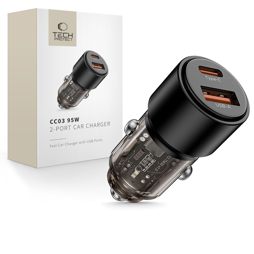 Tech-Protect Tech-Protect 95W PD QC Billaddare USB-C / USB-A Svart