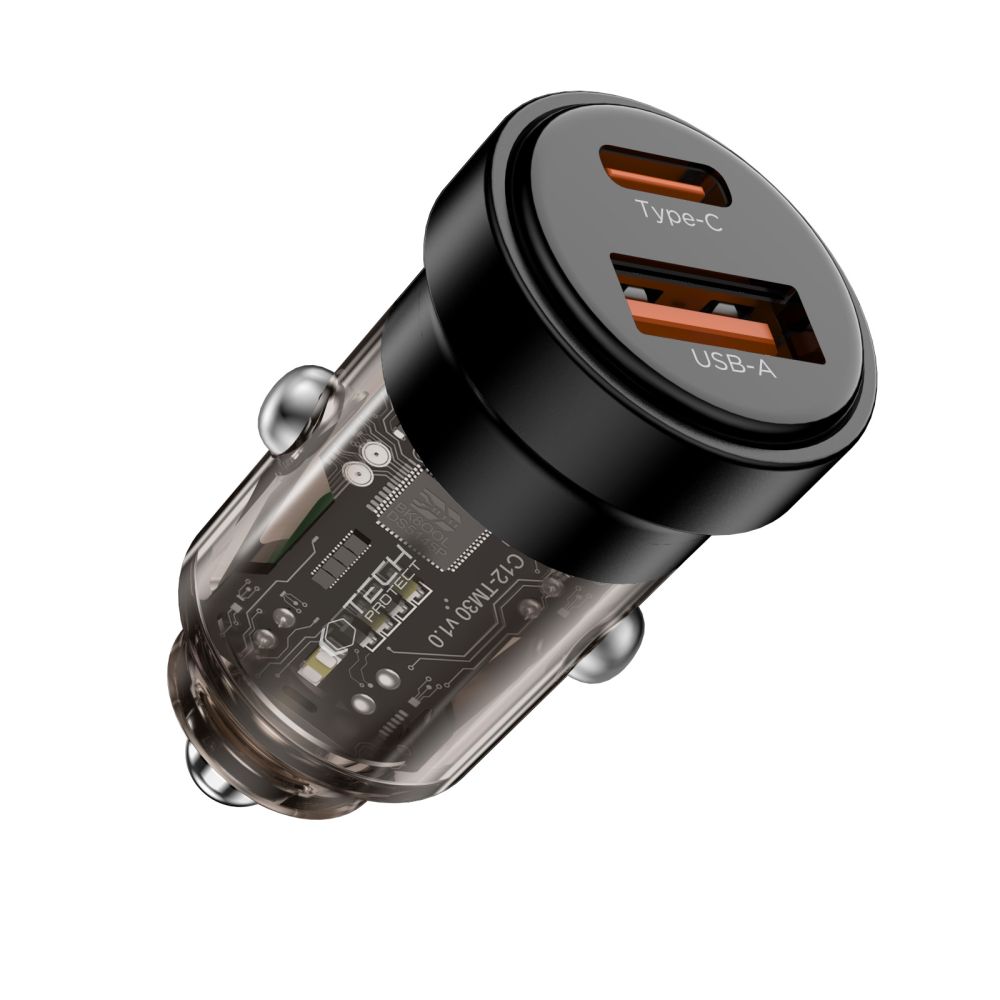 Tech-Protect Tech-Protect 30W PD QC Billaddare USB-C / USB-A Svart