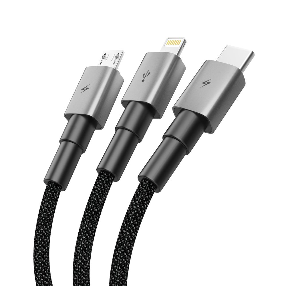 Tech-Protect Tech-Protect 1.2m 3in1 USB-C/Lightning/Micro USB Kabel Iron Grey