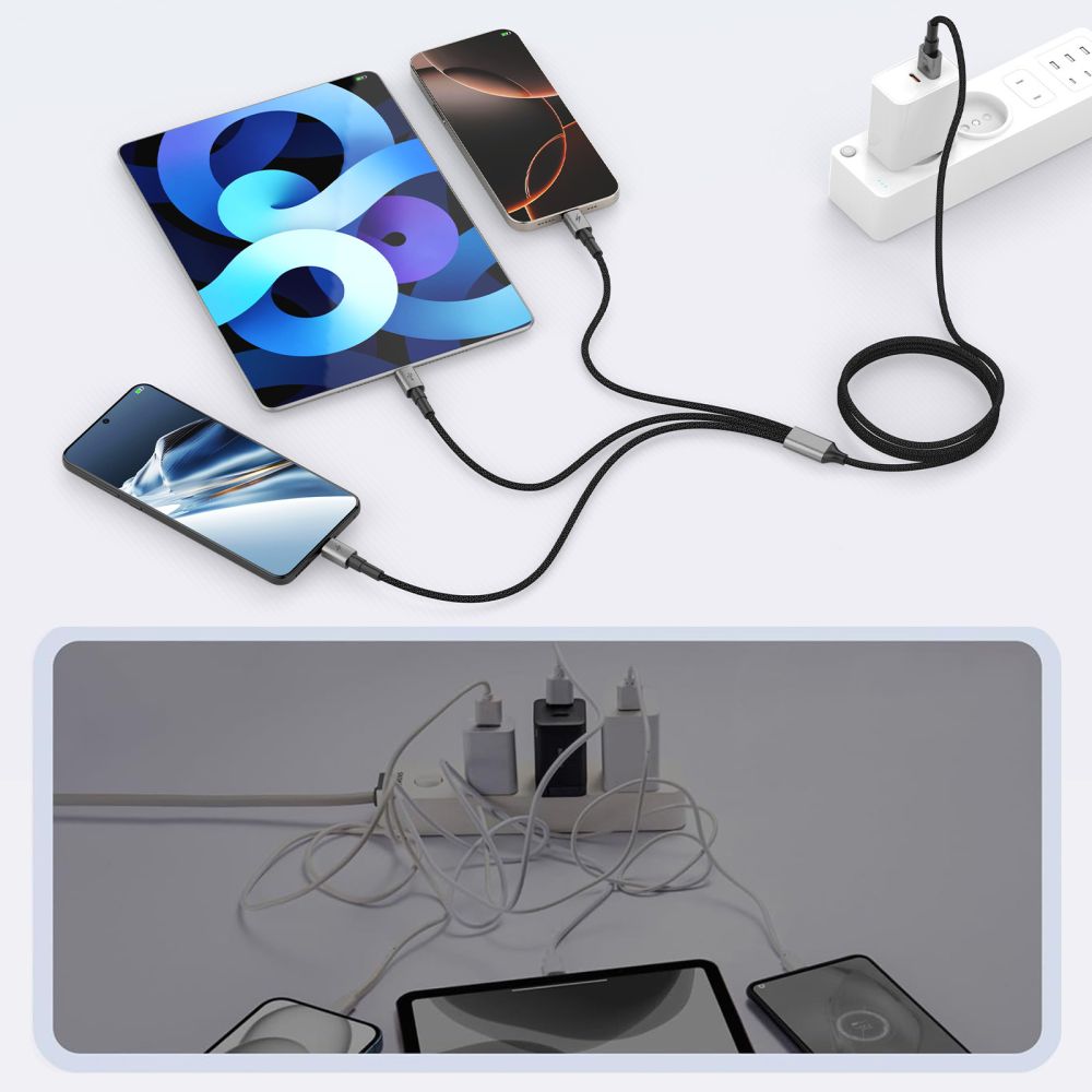 Tech-Protect Tech-Protect 1.2m 3in1 USB-C/Lightning/Micro USB Kabel Iron Grey
