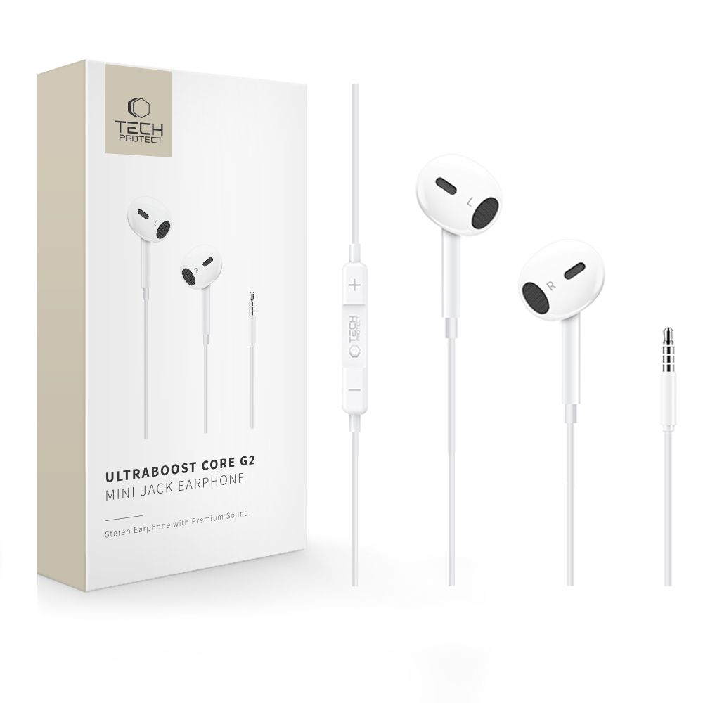 Tech-Protect Tech-Protect In-Ear Hörlurar 3.5 mm AUX UltraBoost Vit