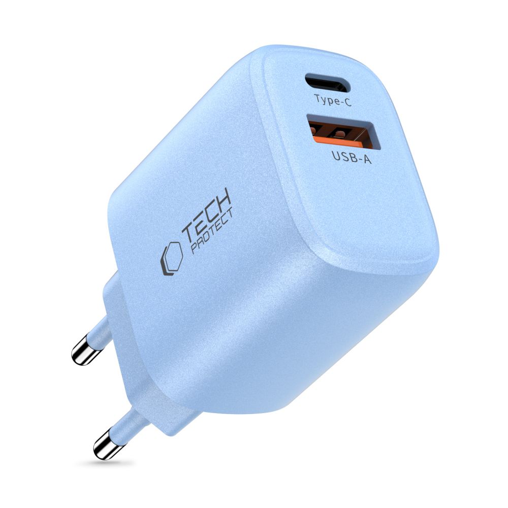 Tech-Protect Tech-Protect 30W Väggladdare PD QC3.0 USB-C / USB-A Baby Blue