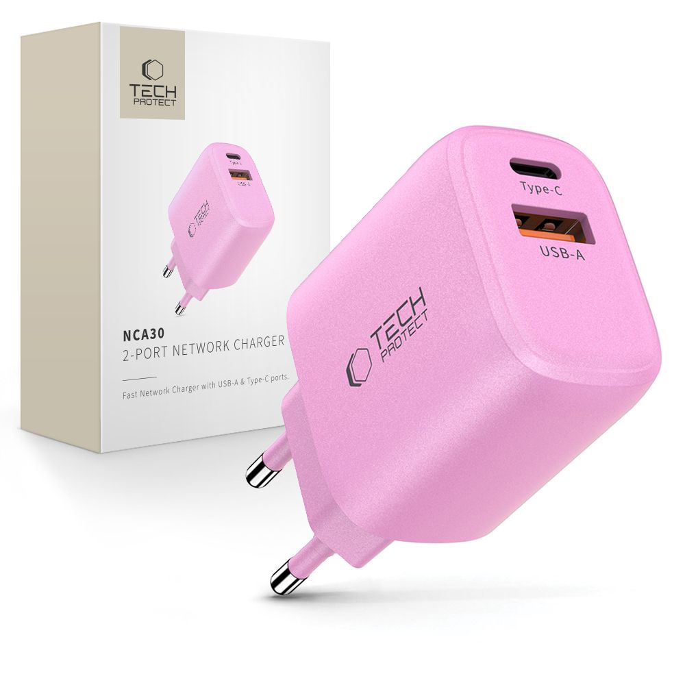 Tech-Protect Tech-Protect 30W Väggladdare PD QC3.0 USB-C / USB-A Baby Pink