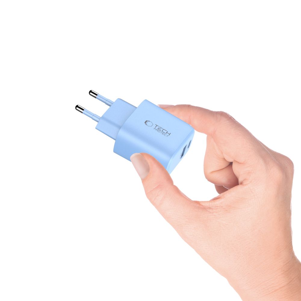 Tech-Protect Tech-Protect 20W Väggladdare PD QC3.0 USB-C / USB-A Baby Blue