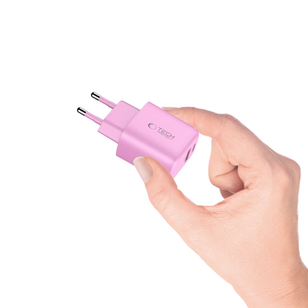 Tech-Protect Tech-Protect 20W Väggladdare PD QC3.0 USB-C / USB-A Baby Pink