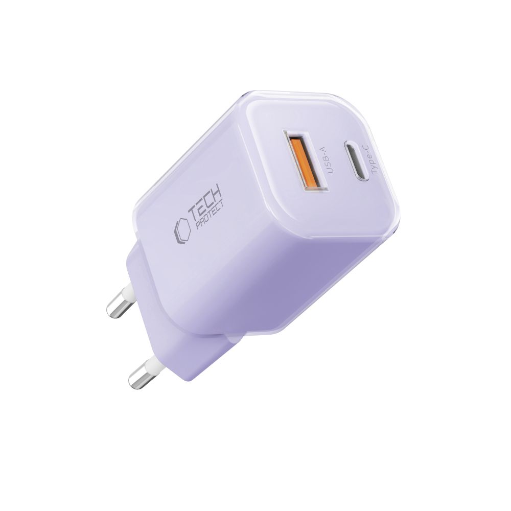 Tech-Protect Tech-Protect 33W Väggladdare PD QC3.0 USB-C / USB-A Baby Purple