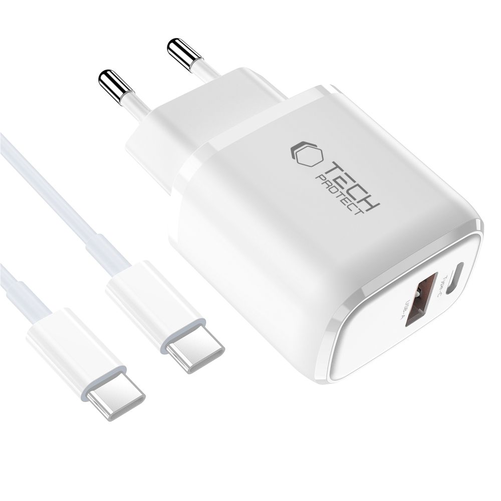 Tech-Protect Tech-Protect 20W Väggladdare PD Inkl. USB-C - USB-C Kabel Vit