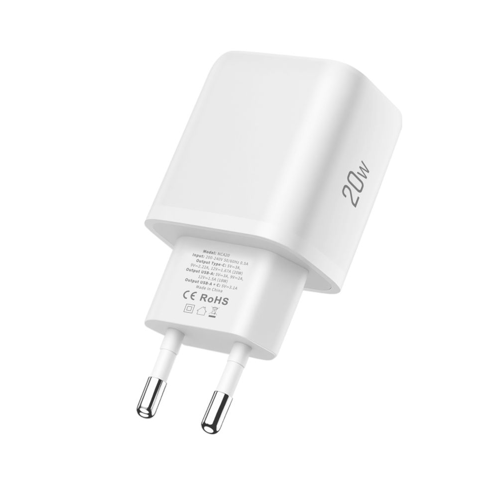 Tech-Protect Tech-Protect 20W Väggladdare PD Inkl. USB-C - USB-C Kabel Vit