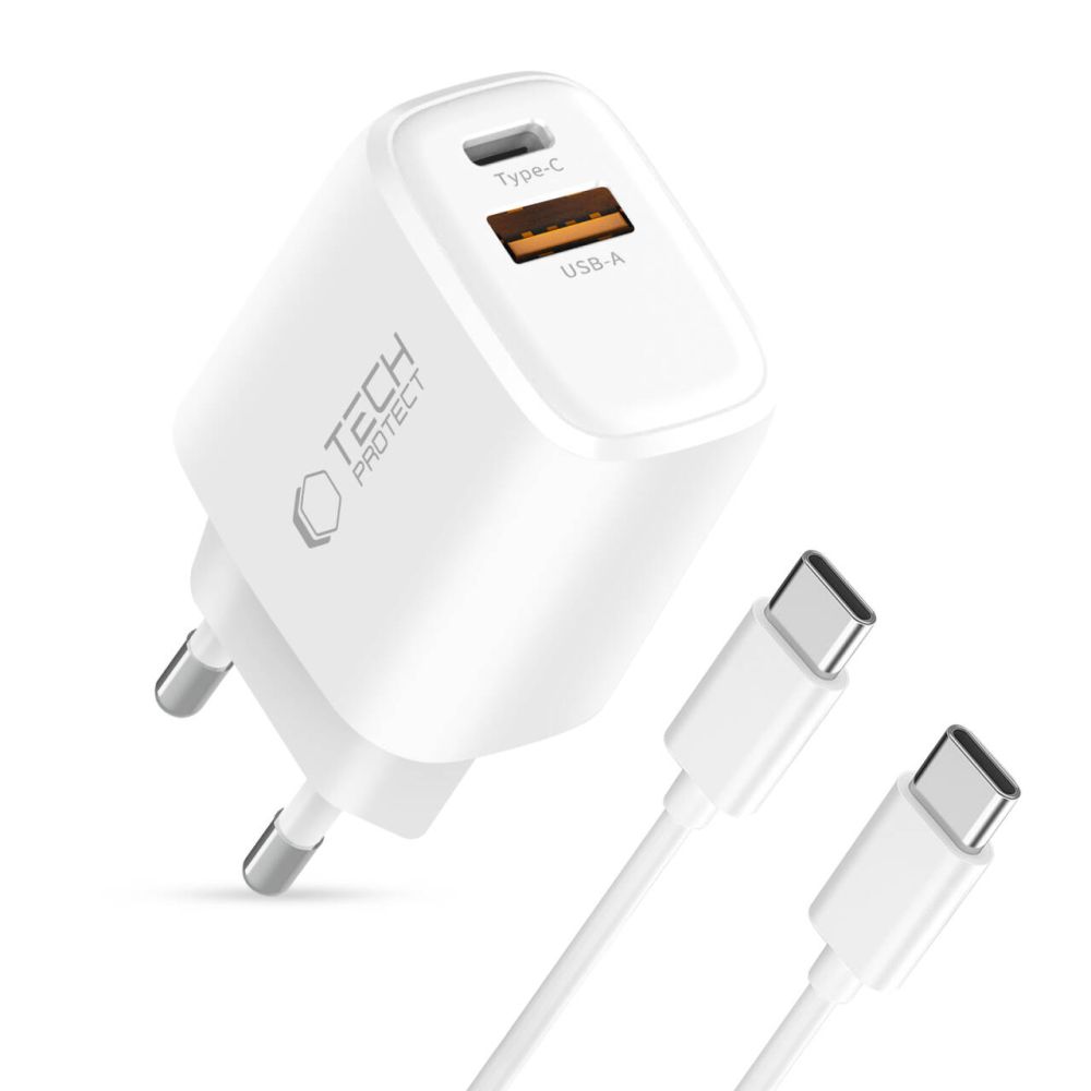 Tech-Protect Tech-Protect 30W Väggladdare PD Inkl. USB-C - USB-C Kabel Vit