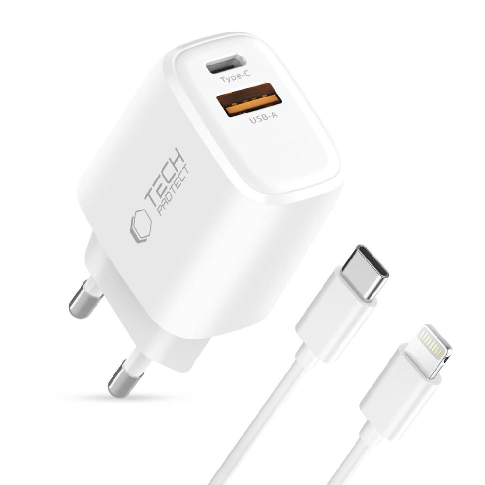 Tech-Protect Tech-Protect 30W Väggladdare PD Inkl. Lightning - USB-C Kabel Vit