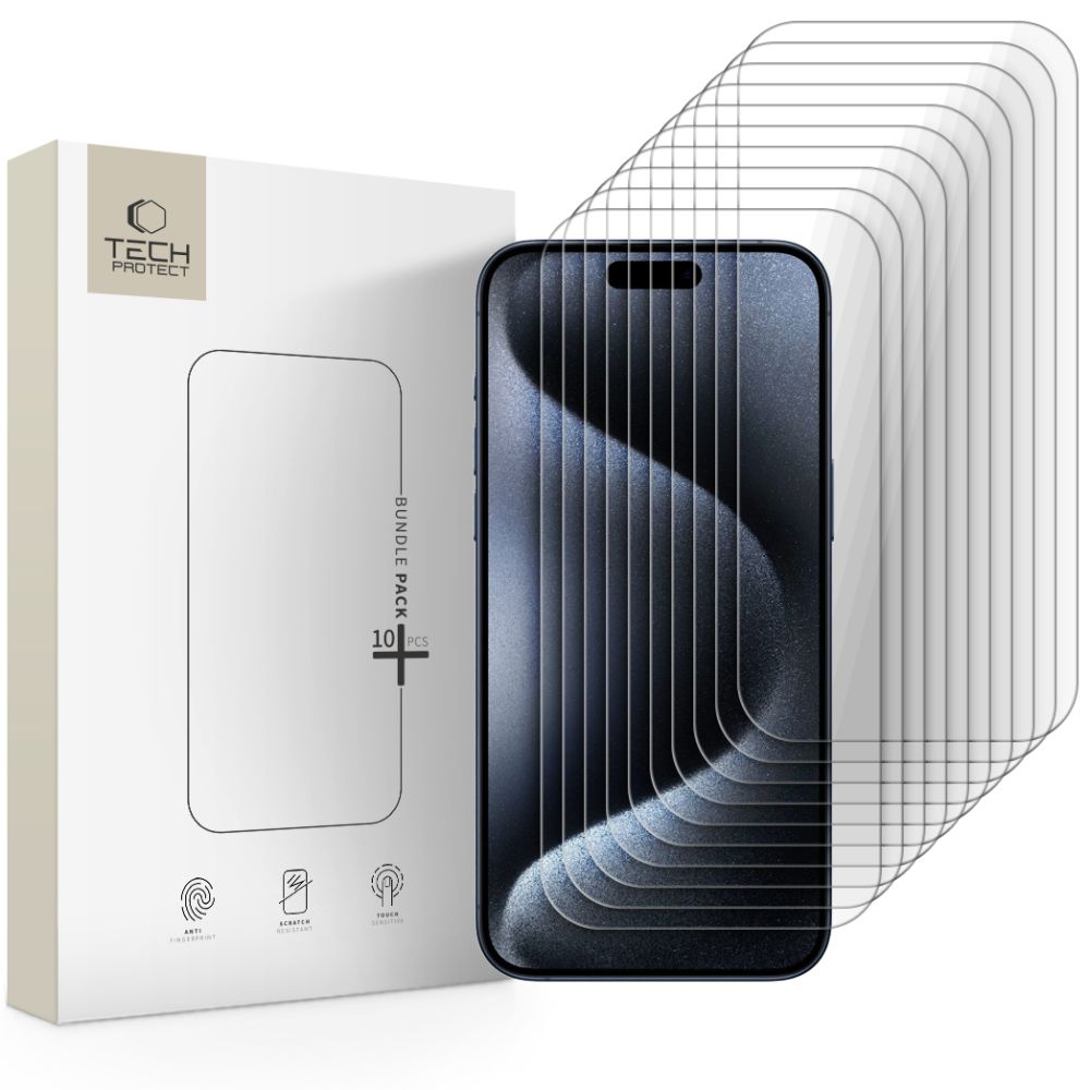 Tech-Protect Tech-Protect iPhone 15 Pro Max 10-PACK Skärmskydd Härdat Glas
