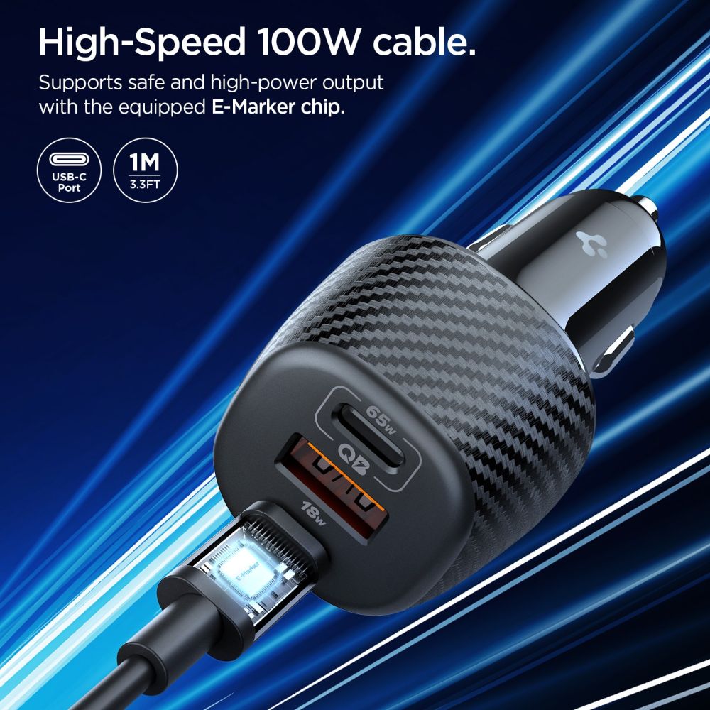 Spigen Spigen 113W USB-C / USB-A Billaddare Essential Svart