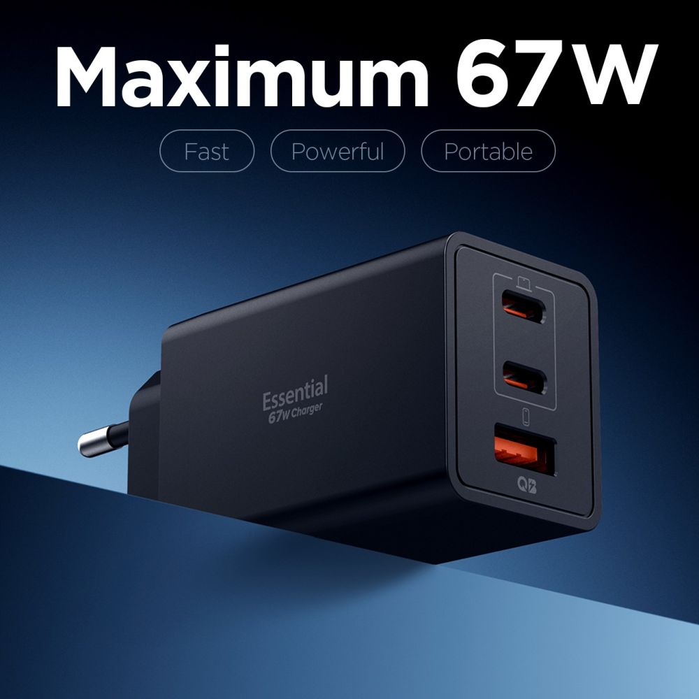 Spigen Spigen 67W Väggladdare 2x USB-C / USB-A Essential Svart