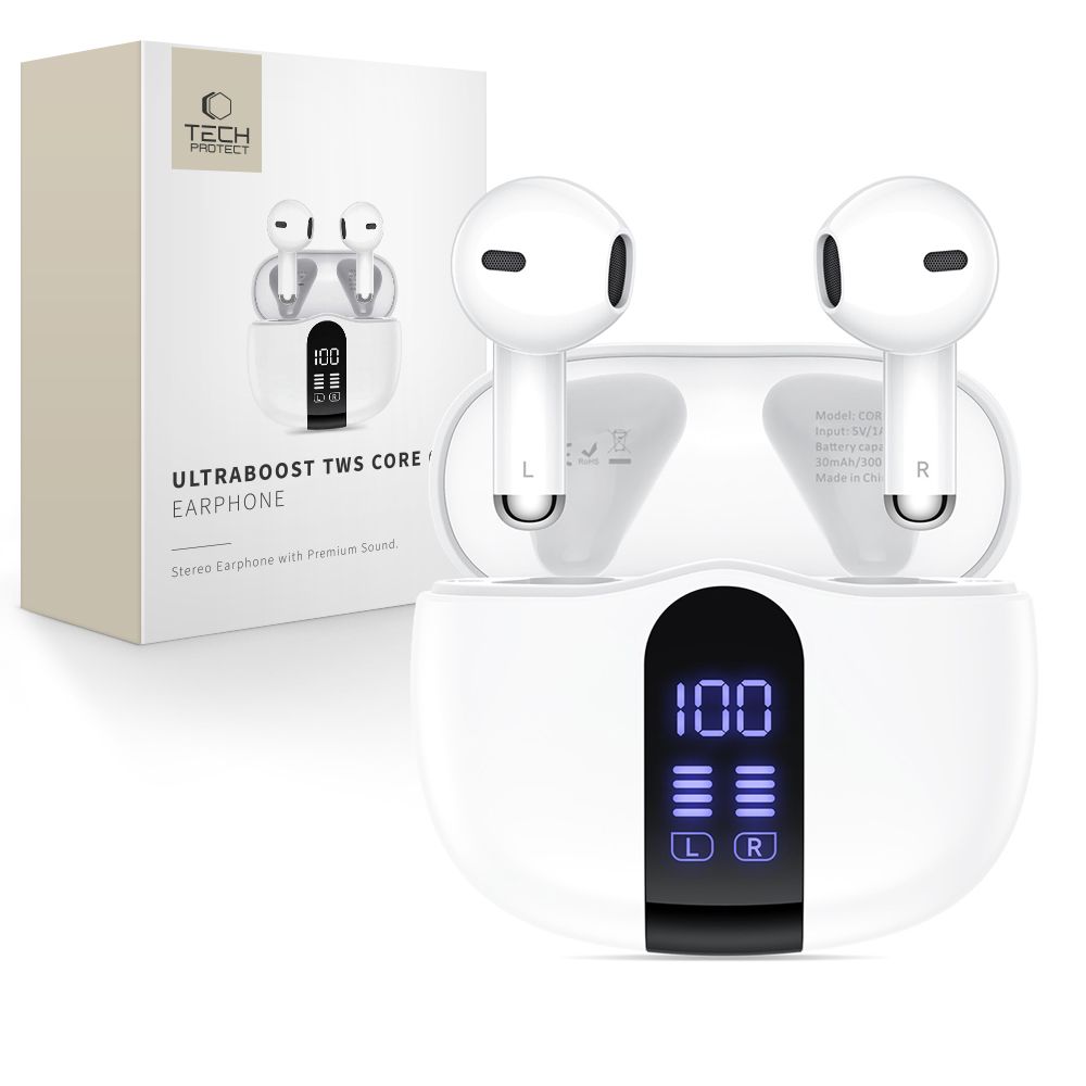 Tech-Protect Tech-Protect Hörlurar In-Ear UltraBoost TWS Vit