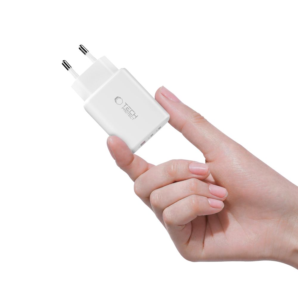 Tech-Protect Tech-Protect 65W Väggladdare PD QC3.0 USB-C / USB-A Vit