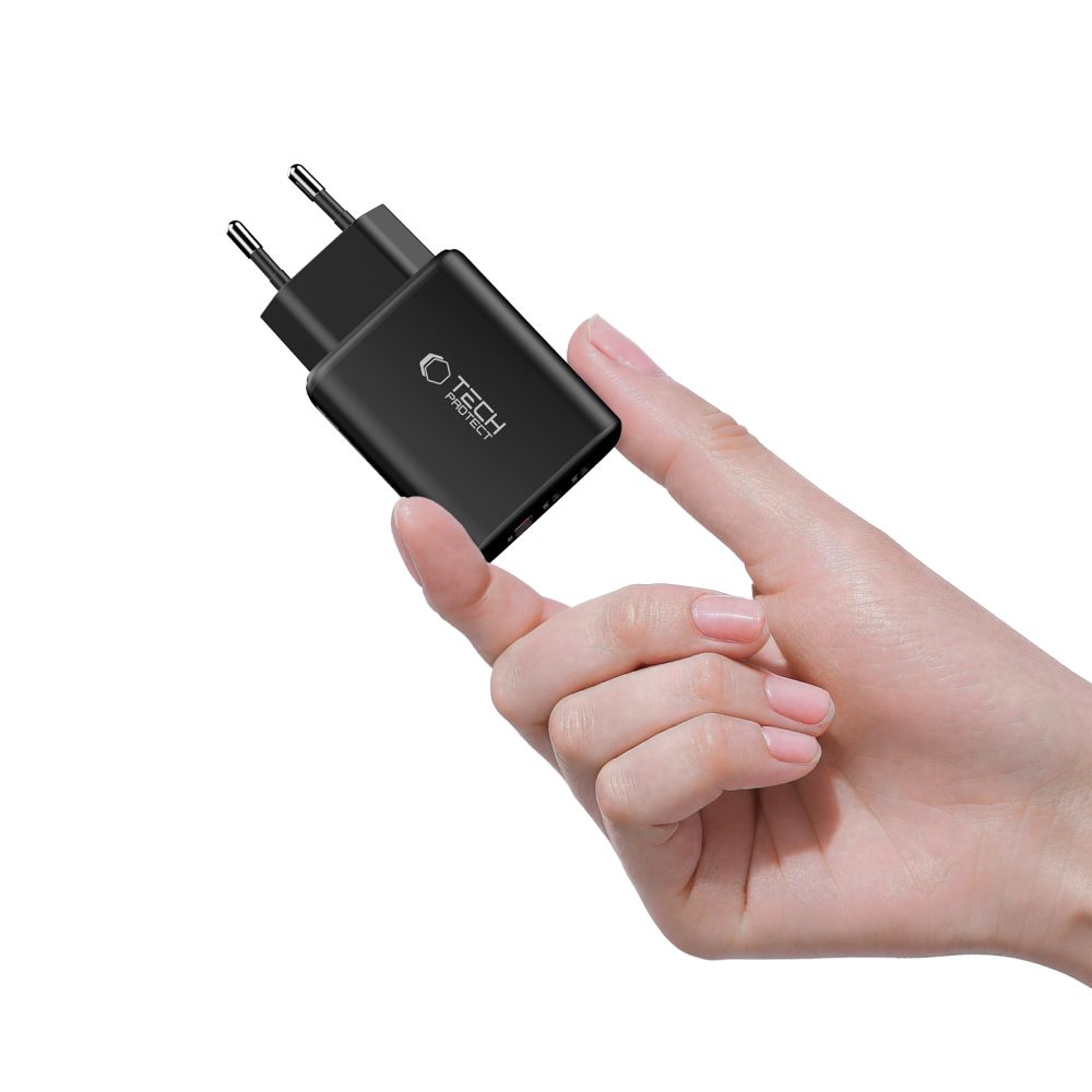 Tech-Protect Tech-Protect 65W Väggladdare PD QC3.0 USB-C / USB-A Svart