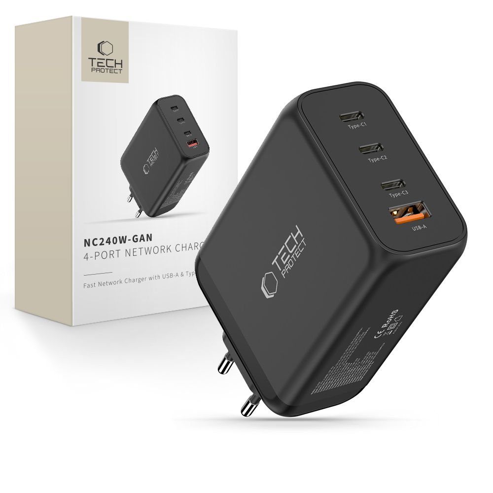 Tech-Protect Tech-Protect 240W Väggladdare PD QC3.0 USB-C / USB-A Svart