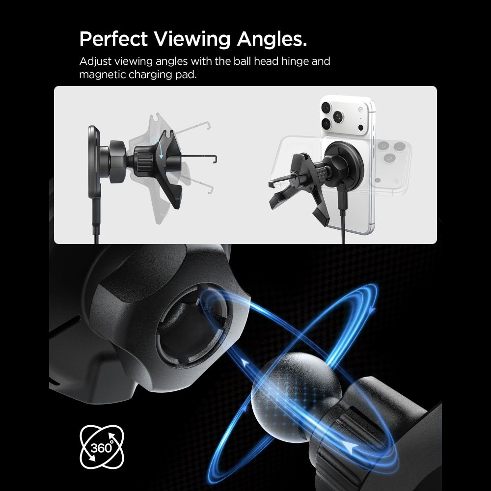 Spigen Spigen 15W Qi2 Magnetisk MagSafe Billaddare Essential Luftventil Svart